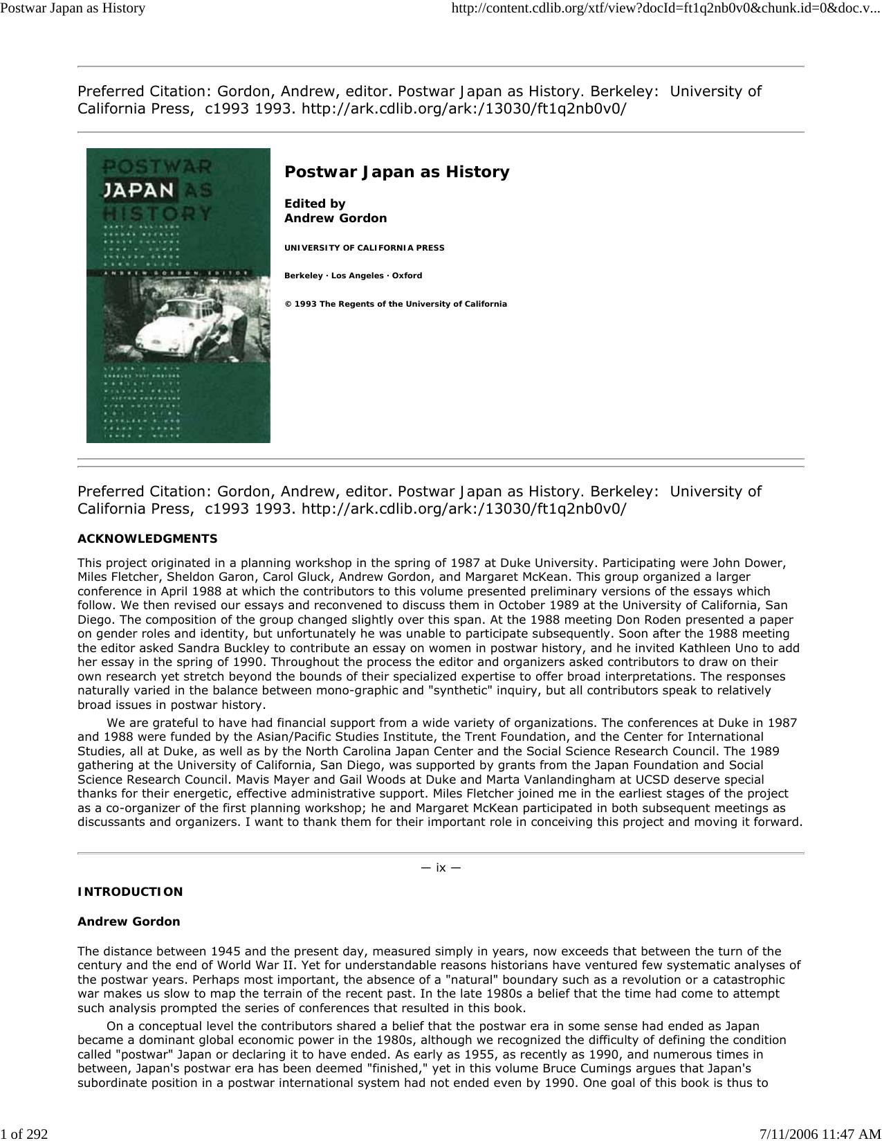 Postwar Japan as History by Master Clark