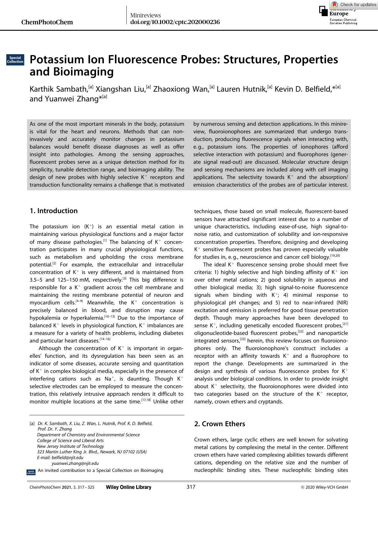 Potassium Ion Fluorescence Probes: Structures, Properties and Bioimaging by Unknown