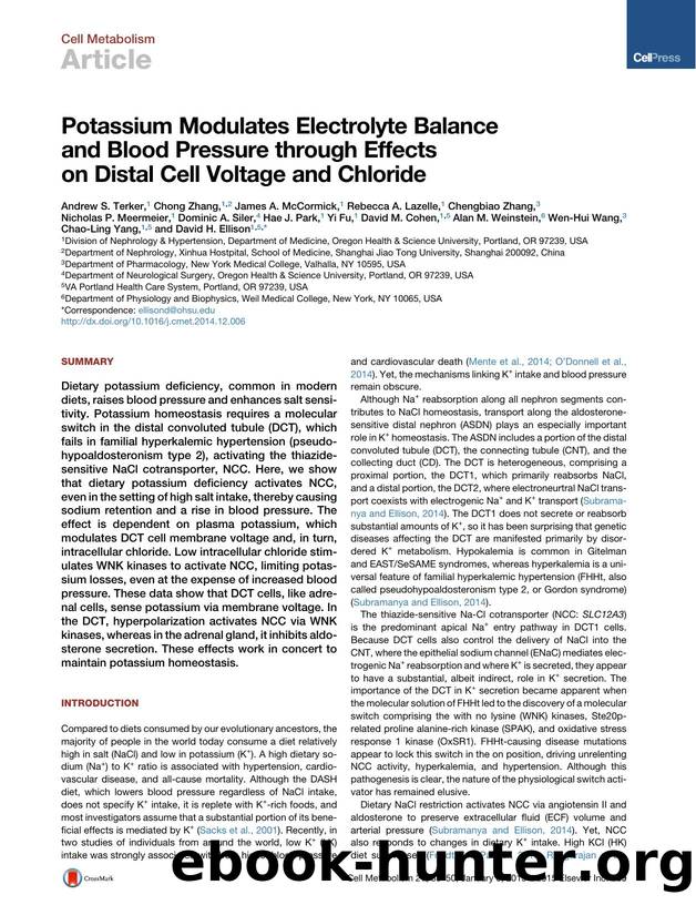 Potassium Modulates Electrolyte Balance and Blood Pressure through Effects on Distal Cell Voltage and Chloride by unknow