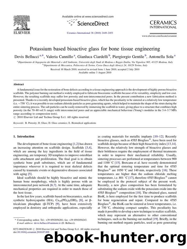 Potassium based bioactive glass for bone tissue engineering by Devis Bellucci