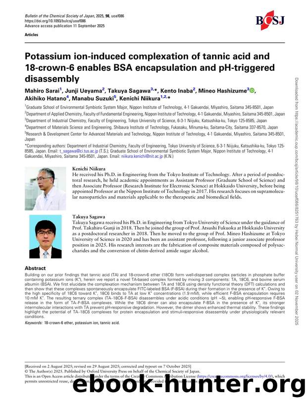 Potassium ion-induced complexation of tannic acid and 18-crown-6 enables BSA encapsulation and pH-triggered disassembly by unknow