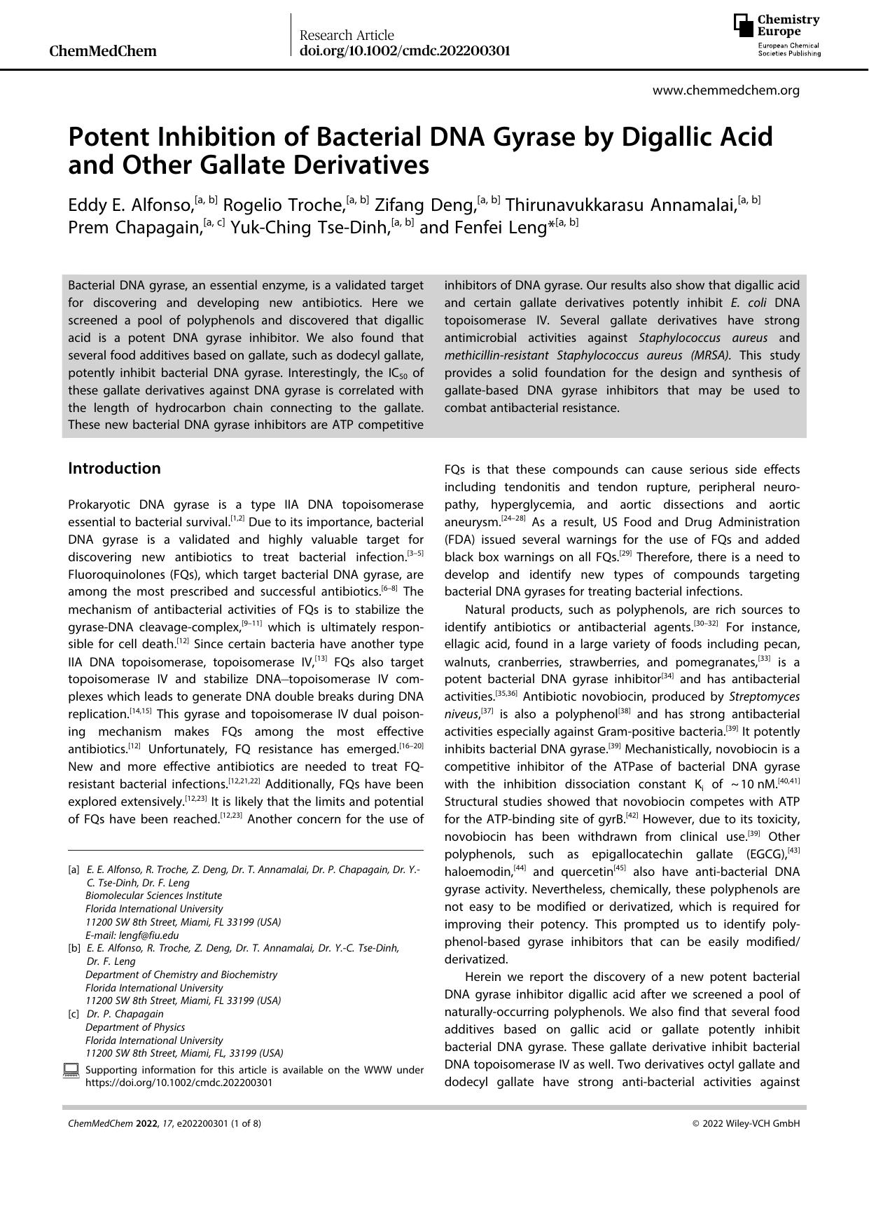 Potent Inhibition of Bacterial DNA Gyrase by Digallic Acid and Other Gallate Derivatives by Unknown