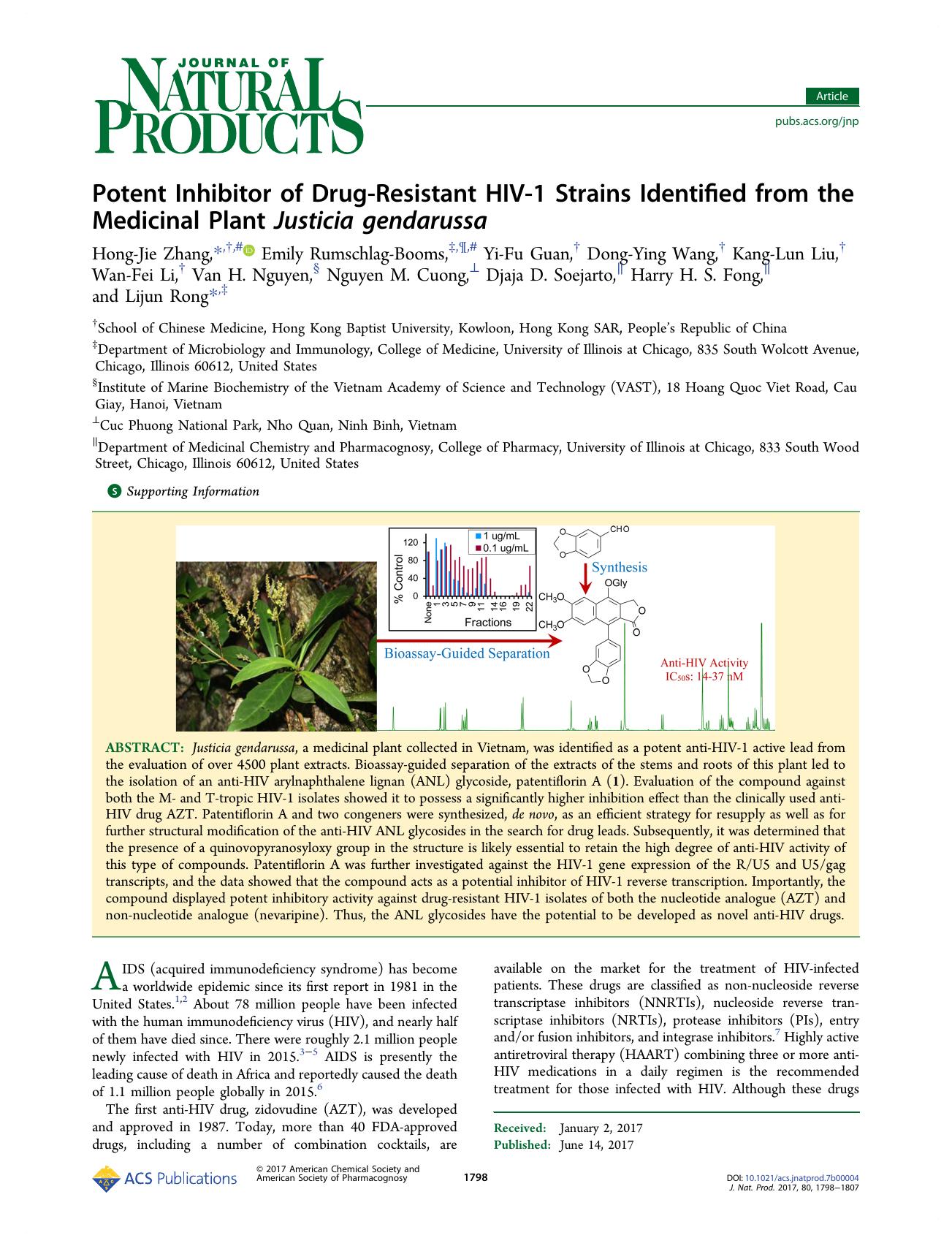 Potent Inhibitor of Drug-Resistant HIV-1 Strains Identified from the Medicinal Plant Justicia gendarussa by unknow