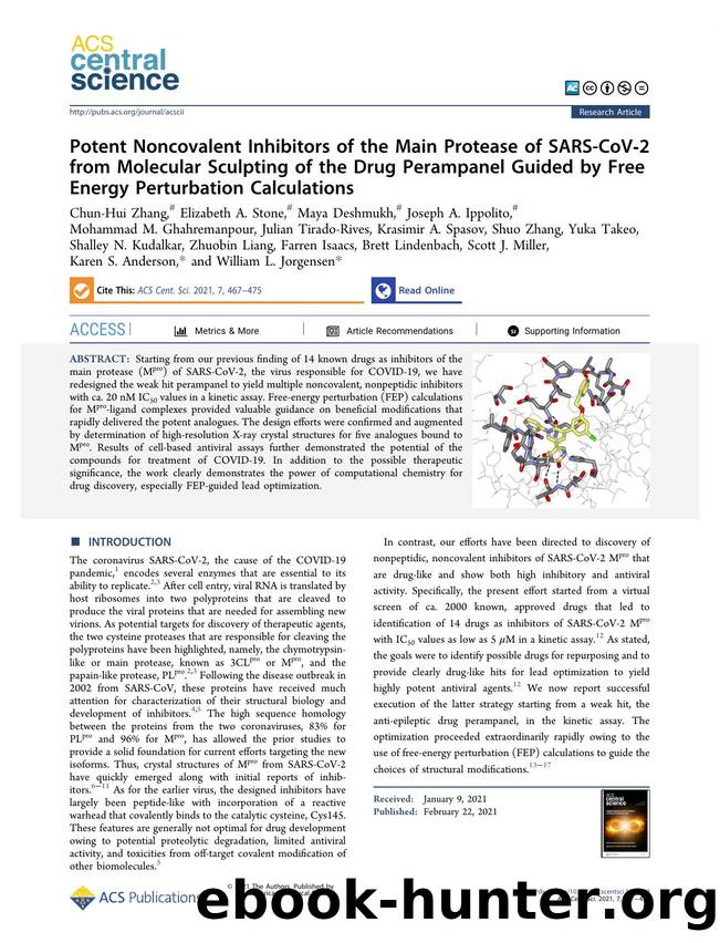 Potent Noncovalent Inhibitors of the Main Protease of SARS-CoVâ2 from Molecular Sculpting of the Drug Perampanel Guided by Free Energy Perturbation Calculations by unknow