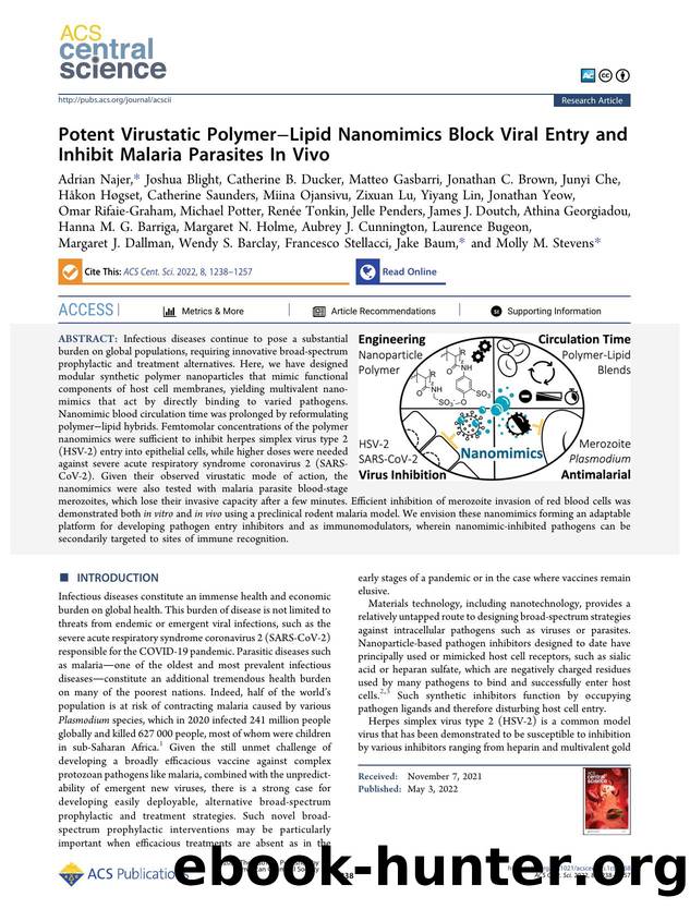 Potent Virustatic PolymerâLipid Nanomimics Block Viral Entry and Inhibit Malaria Parasites In Vivo by unknow
