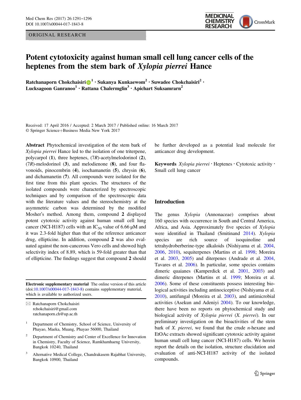 Potent cytotoxicity against human small cell lung cancer cells of the heptenes from the stem bark of Xylopia pierrei Hance by unknow