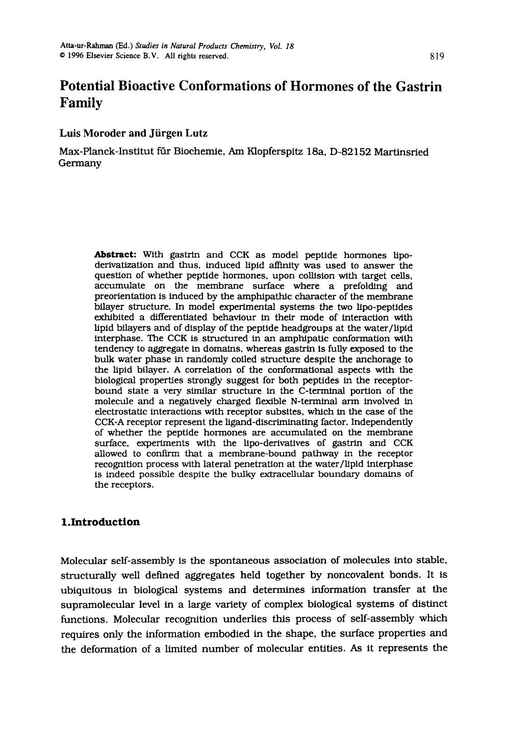 Potential Bioactive Conformations of Hormones of the Gastrin Family by Luis Moroder & Jürgen Lutz