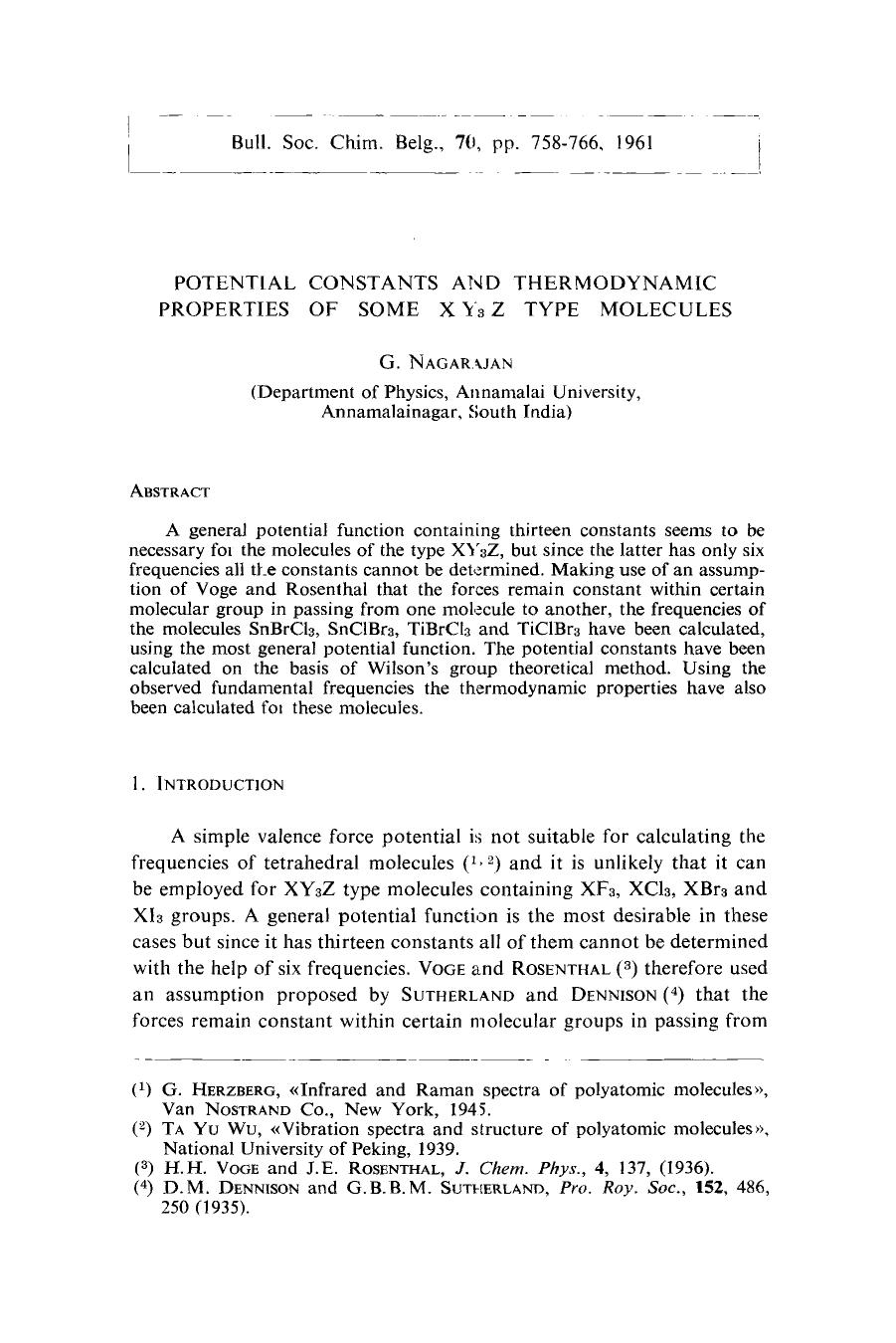 Potential Constants and Thermodynamic Properties of Some X Y3 Z Type Molecules by Unknown