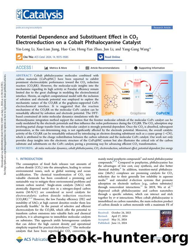 Potential Dependence and Substituent Effect in CO2 Electroreduction on a Cobalt Phthalocyanine Catalyst by Yin-Long Li Xue-Lian Jiang Hao Cao Hong-Yan Zhao Jun Li & Yang-Gang Wang