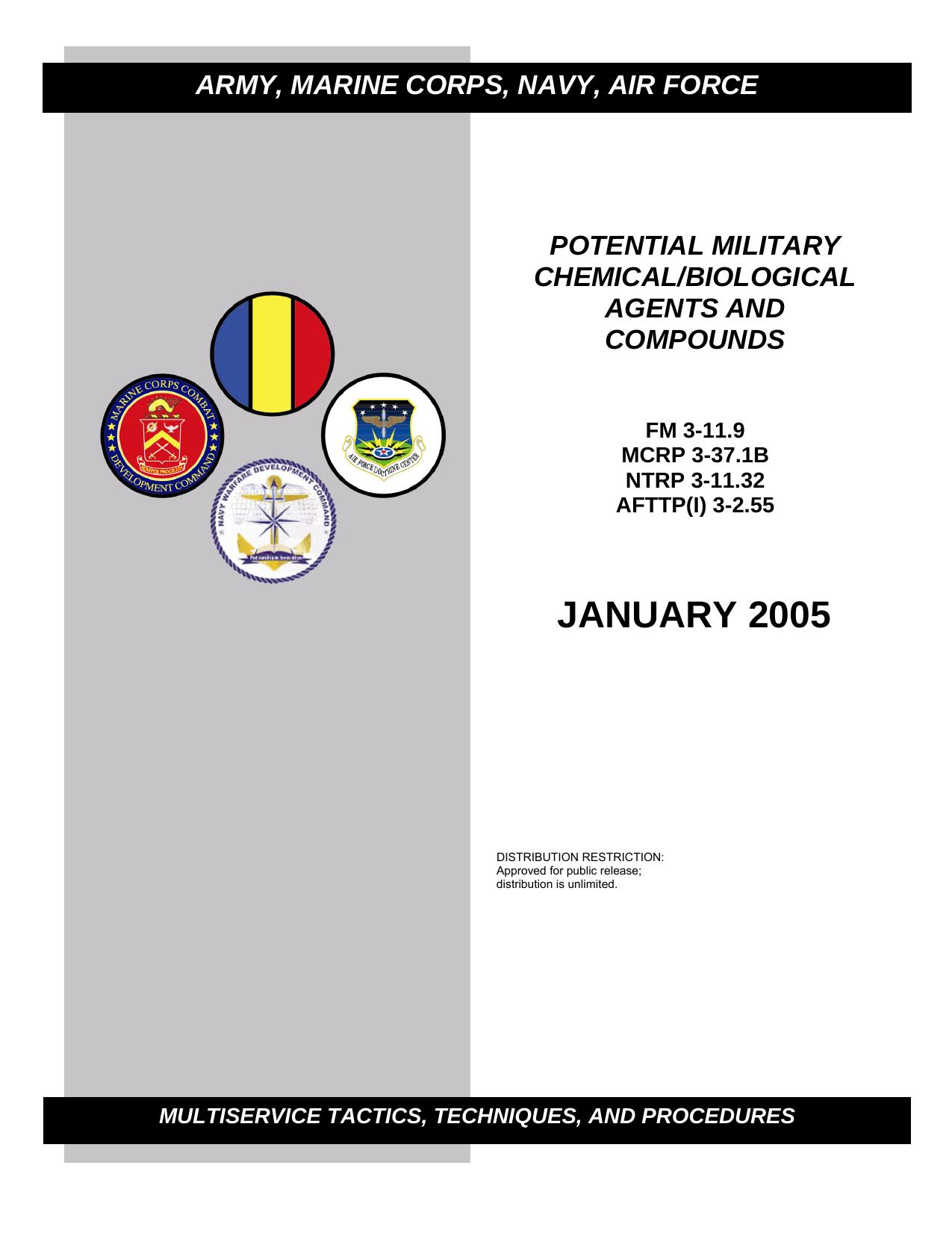 Potential Military ChemicalBiological Agents and Compounds (FM 3-11.9) by Army Marine Corps Navy Air Force