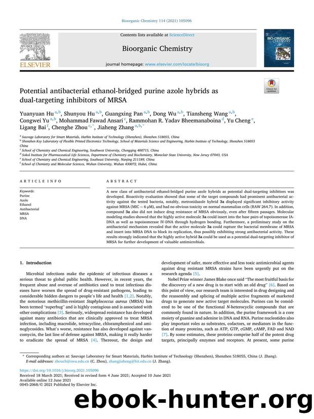 Potential antibacterial ethanol-bridged purine azole hybrids as dual-targeting inhibitors of MRSA by unknow