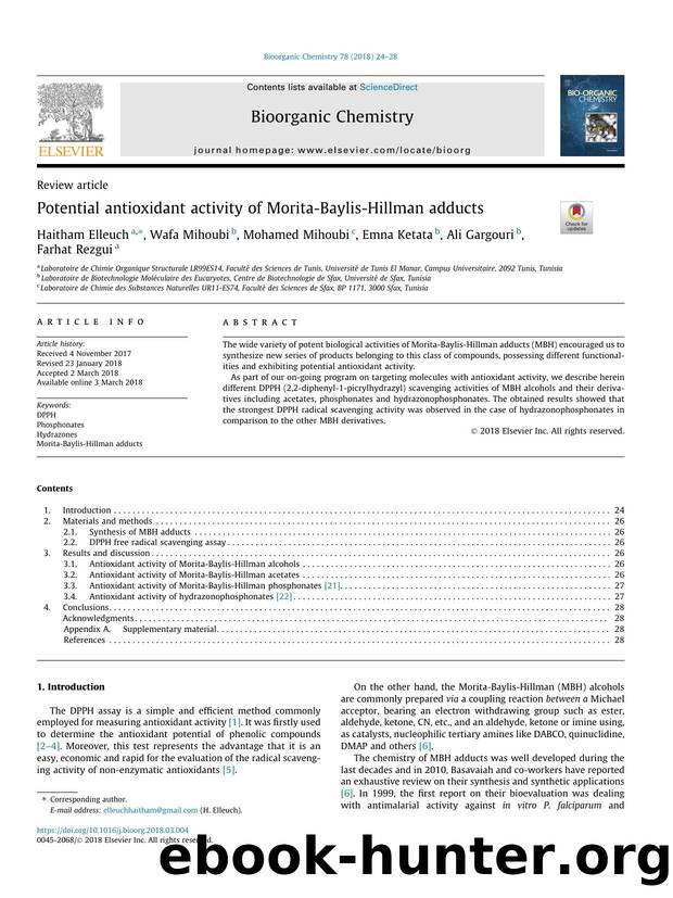 Potential antioxidant activity of Morita-Baylis-Hillman adducts by Haitham Elleuch & Wafa Mihoubi & Mohamed Mihoubi & Emna Ketata & Ali Gargouri & Farhat Rezgui