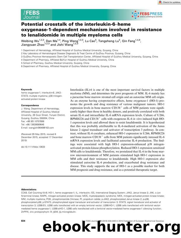 Potential crosstalk of the interleukinâ6âheme oxygenaseâ1âdependent mechanism involved in resistance to lenalidomide in multiple myeloma cells by Unknown