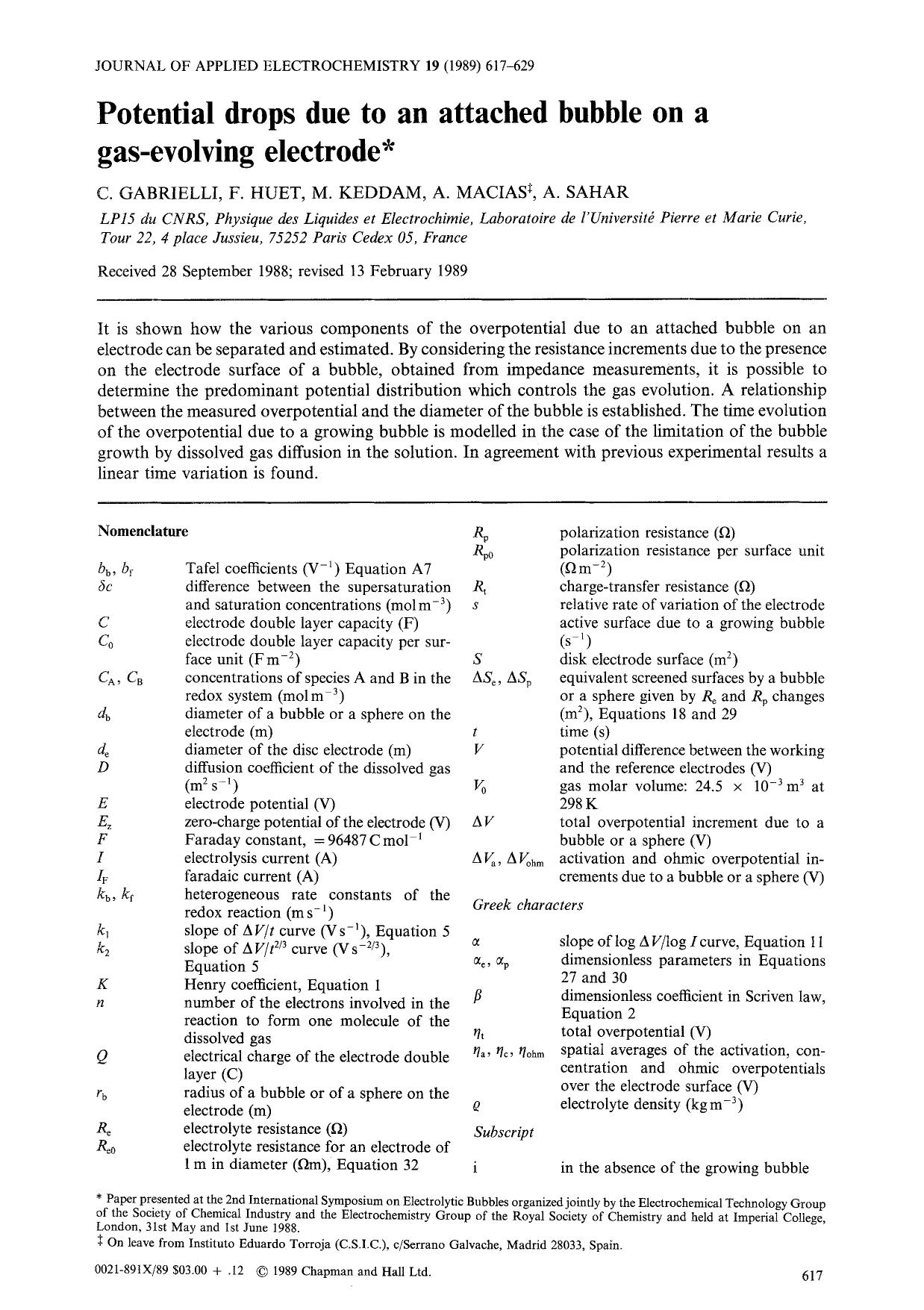 Potential drops due to an attached bubble on a gas-evolving electrode by Unknown