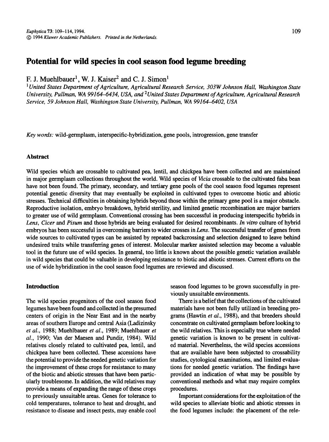 Potential for wild species in cool season food legume breeding by Unknown