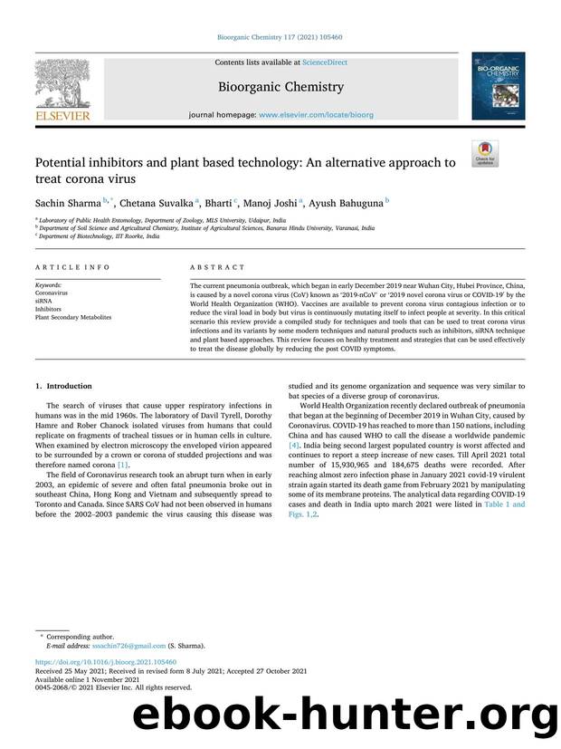 Potential inhibitors and plant based technology: An alternative approach to treat corona virus by Sachin Sharma & Chetana Suvalka & Bharti & Manoj Joshi & Ayush Bahuguna