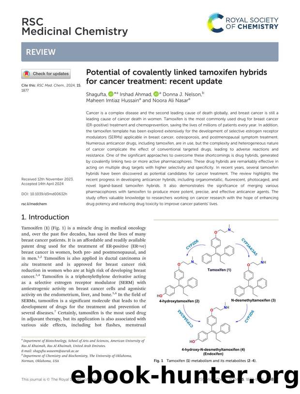 Potential of covalently linked tamoxifen hybrids for cancer treatment: recent update by Shagufta & Irshad Ahmad & Donna J. Nelson & Maheen Imtiaz Hussain & Noora Ali Nasar