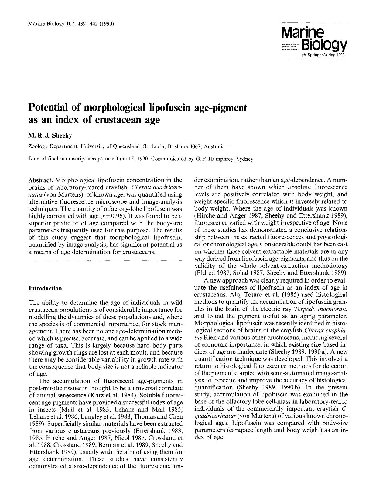 Potential of morphological lipofuscin age-pigment as an index of crustacean age by Unknown