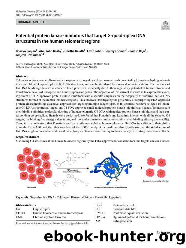 Potential protein kinase inhibitors that target G-quadruplex DNA structures in the human telomeric regions by unknow