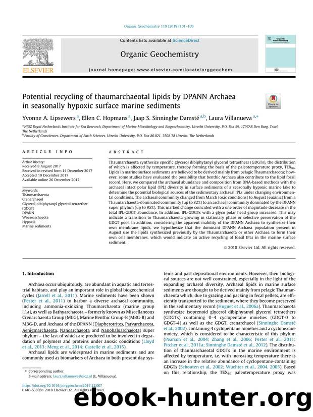 Potential recycling of thaumarchaeotal lipids by DPANN Archaea in seasonally hypoxic surface marine sediments by Yvonne A. Lipsewers & Ellen C. Hopmans & Jaap S. Sinninghe Damsté & Laura Villanueva