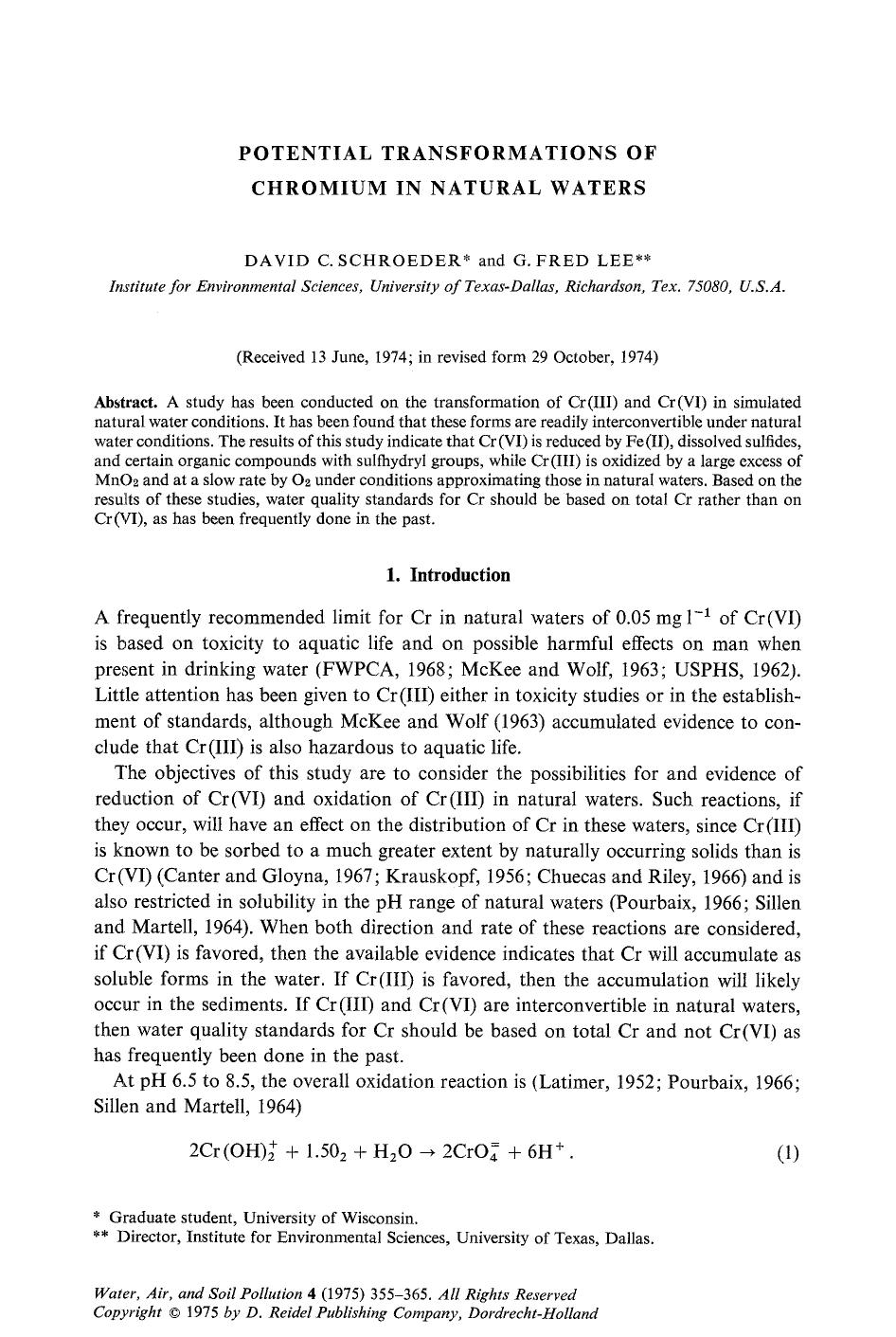 Potential transformations of chromium in natural waters by Unknown