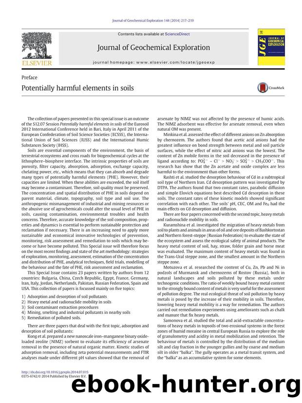 Potentially harmful elements in soils by Jaume Bech & M. Manuela Abreu & Claudio Bini & Carmen Pérez-Sirvent