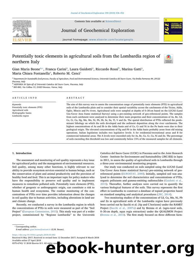 Potentially toxic elements in agricultural soils from the Lombardia region of northern Italy by Gian Maria Beone