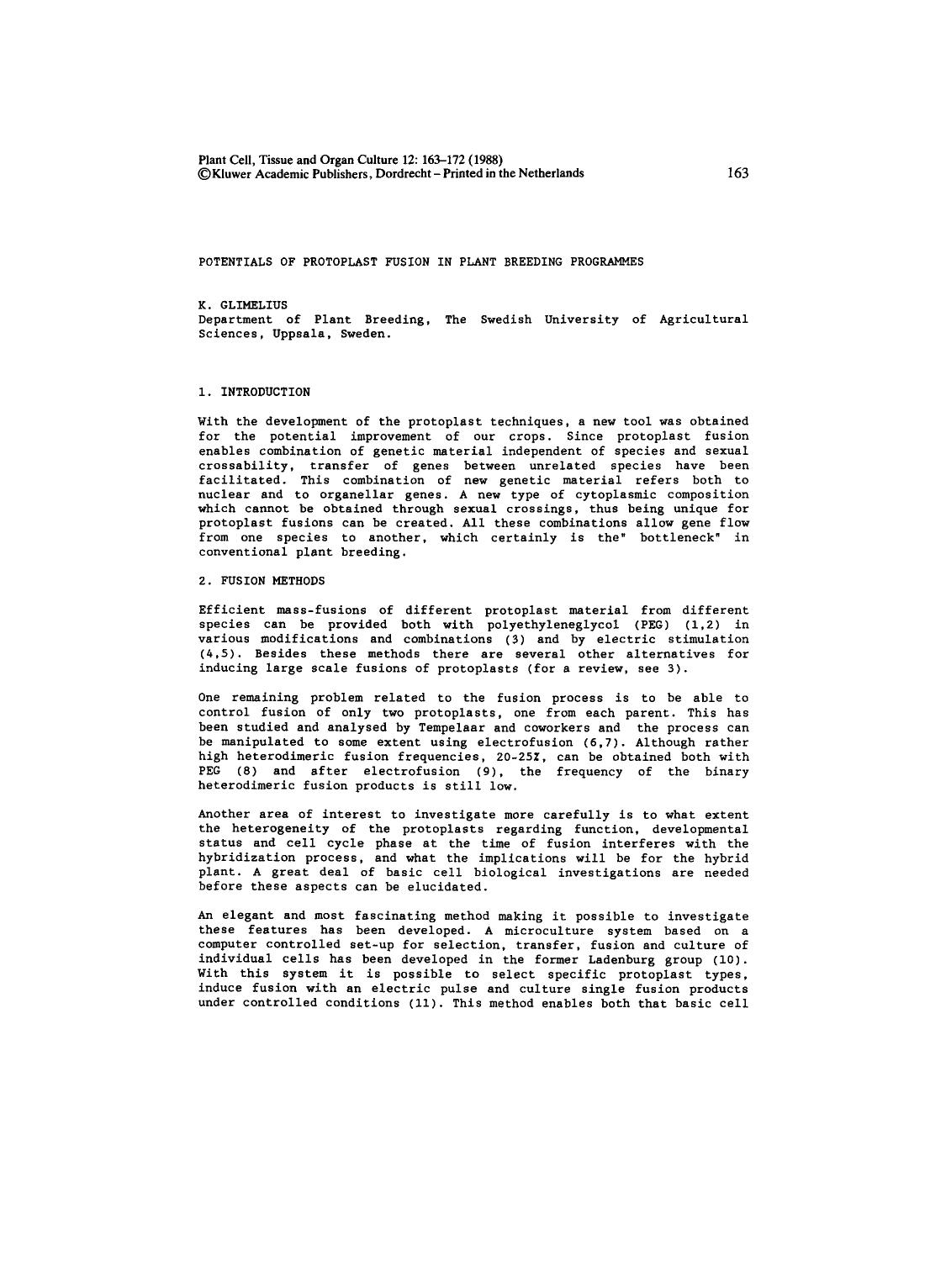 Potentials of protoplast fusion in plant breeding programmes by Unknown
