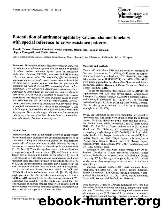Potentiation of antitumor agents by calcium channel blockers with special reference to cross-resistance patterns by Unknown