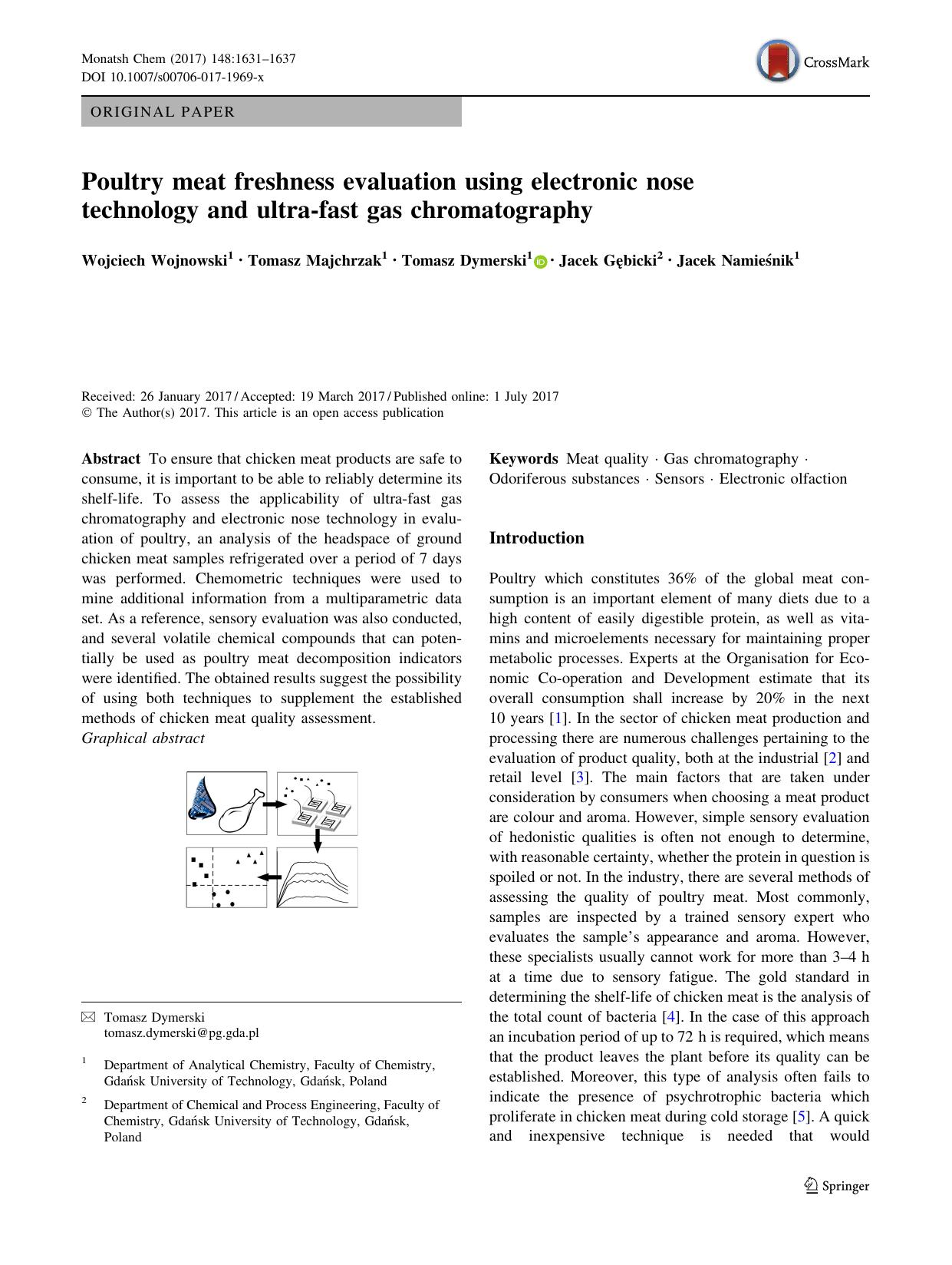Poultry meat freshness evaluation using electronic nose technology and ultra-fast gas chromatography by Wojciech Wojnowski & Tomasz Majchrzak & Tomasz Dymerski & Jacek Gębicki & Jacek Namieśnik