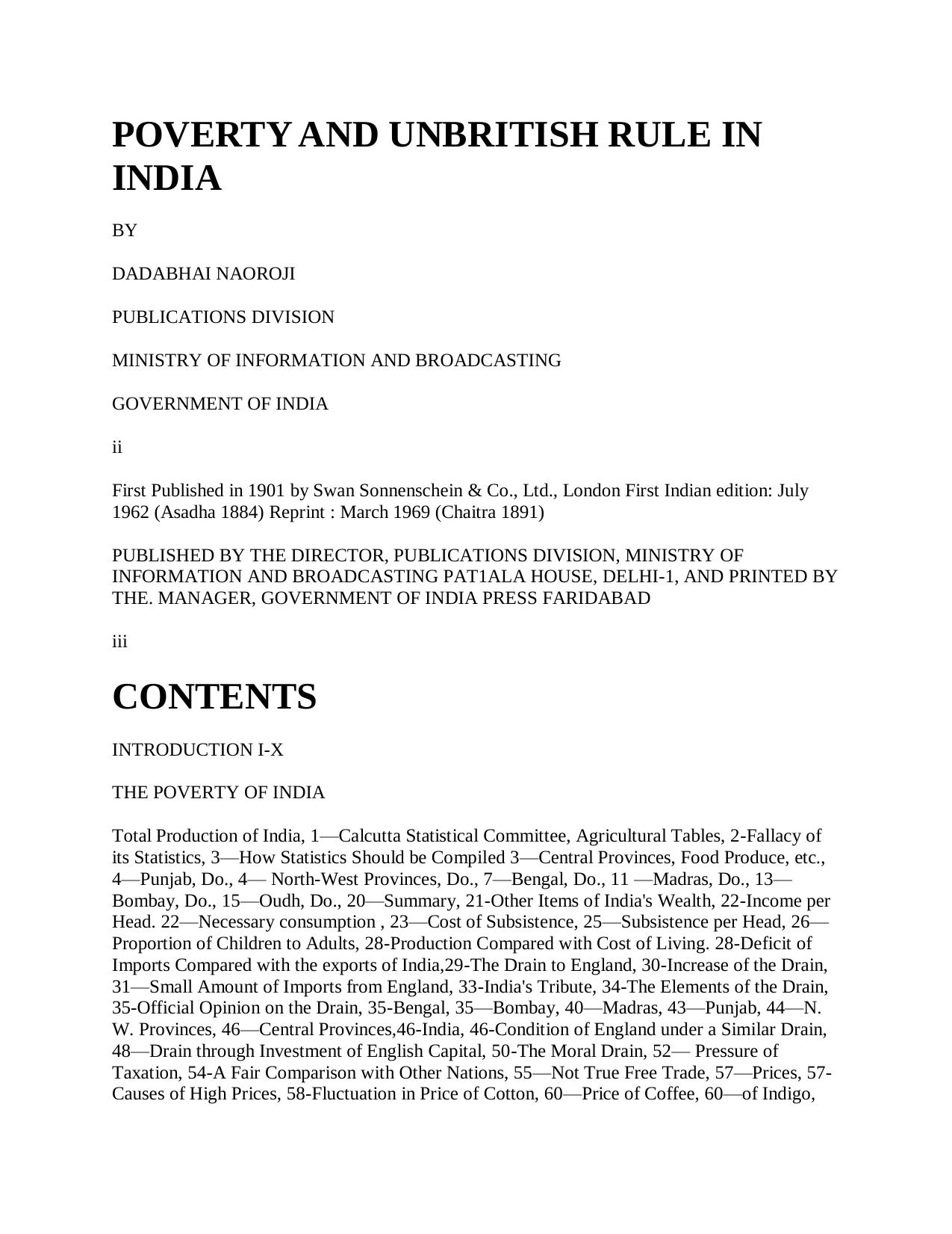 Poverty And Unbritish Rule in India by Dadabhai Naoroji