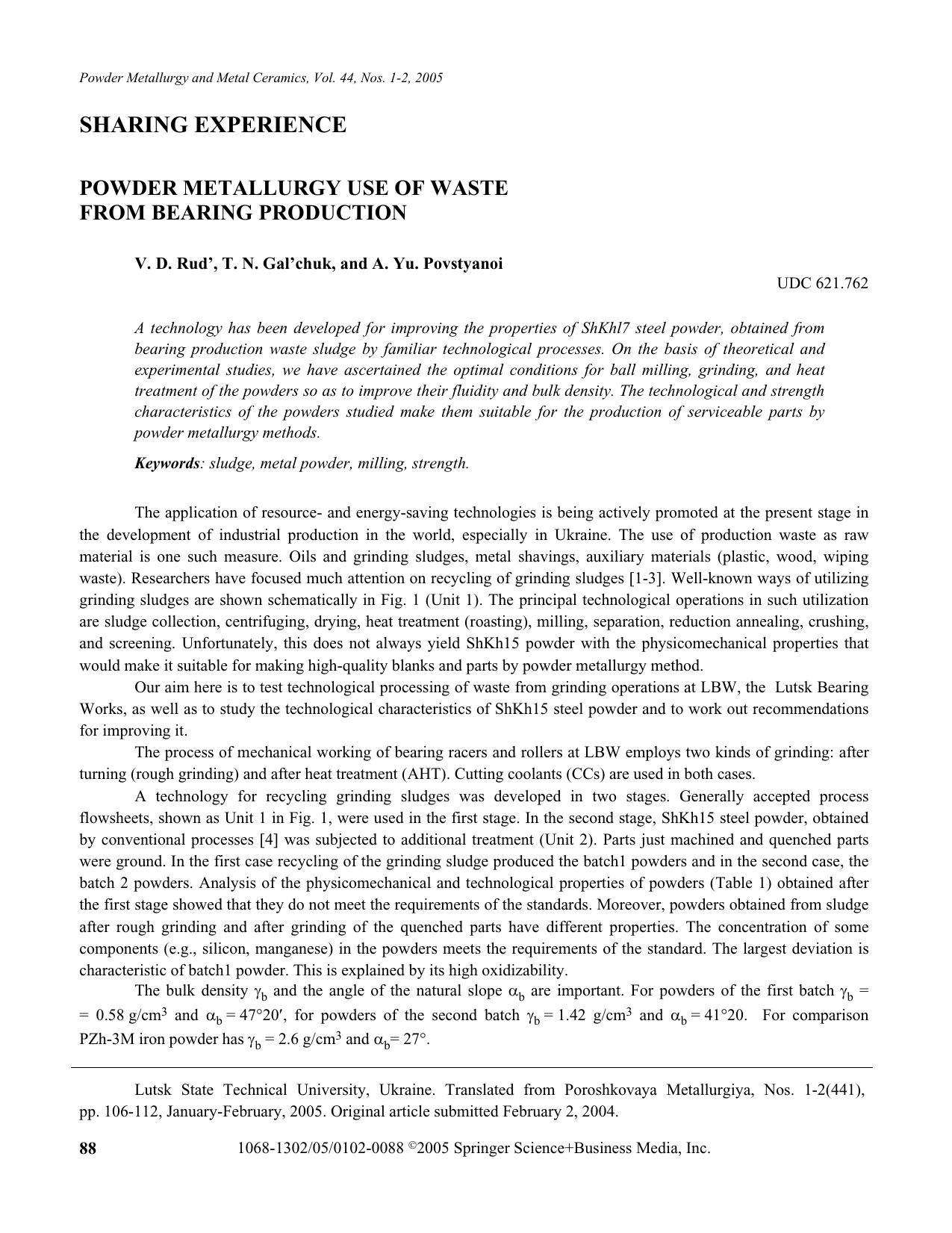 Powder Metallurgy Use of Waste from Bearing Production by Unknown