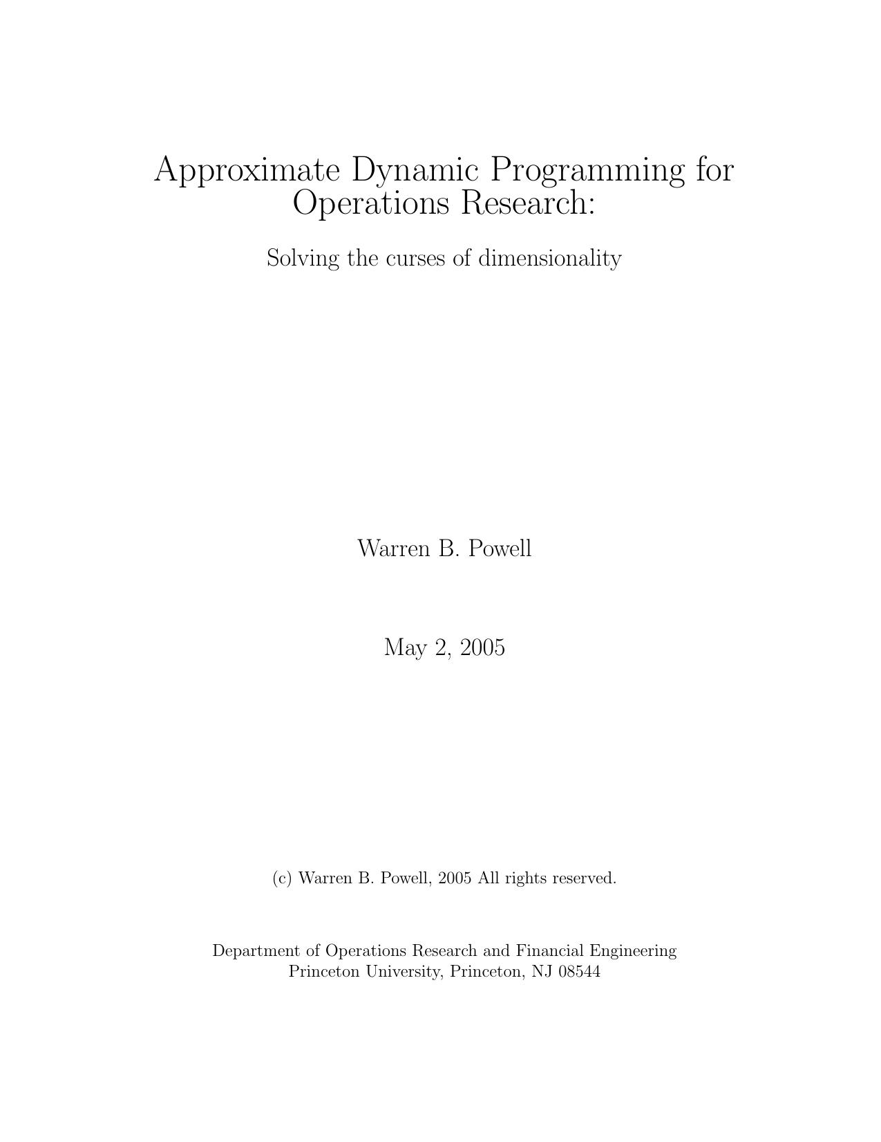 Powell by Approximate Dynamic Programming For Operations Research