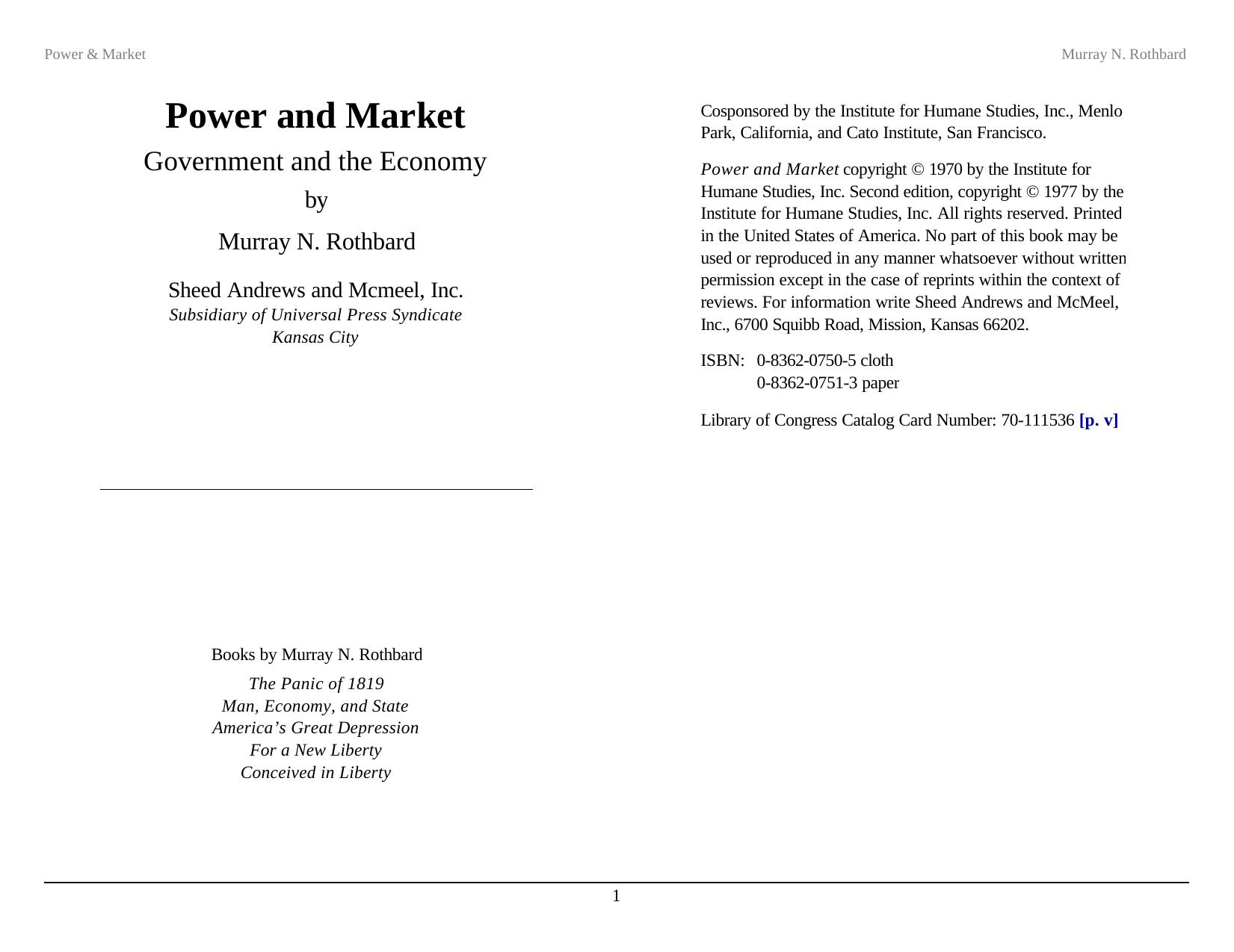 Power & Market by Murray N. Rothbard