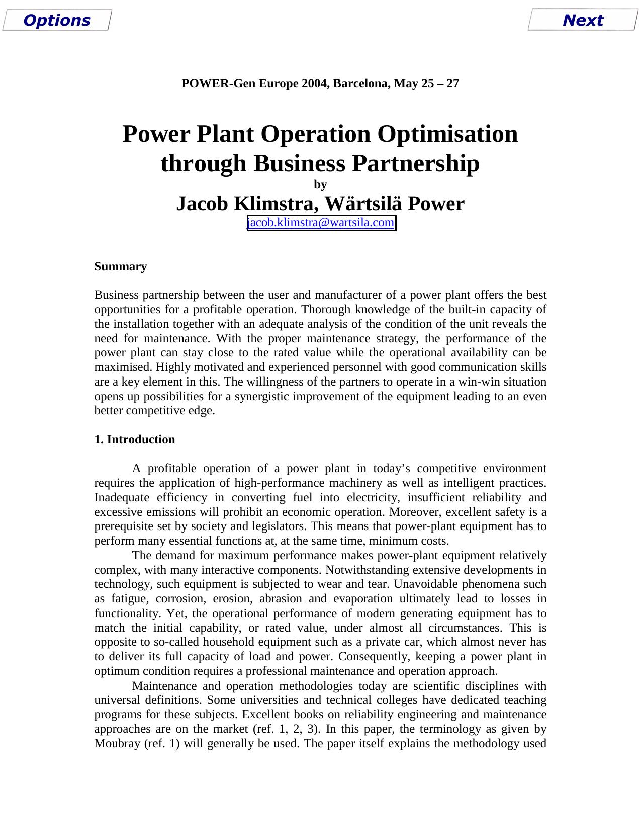 Power Plant Operation Optimisation through Business Partnership by Secure Data Services (01425 621262)