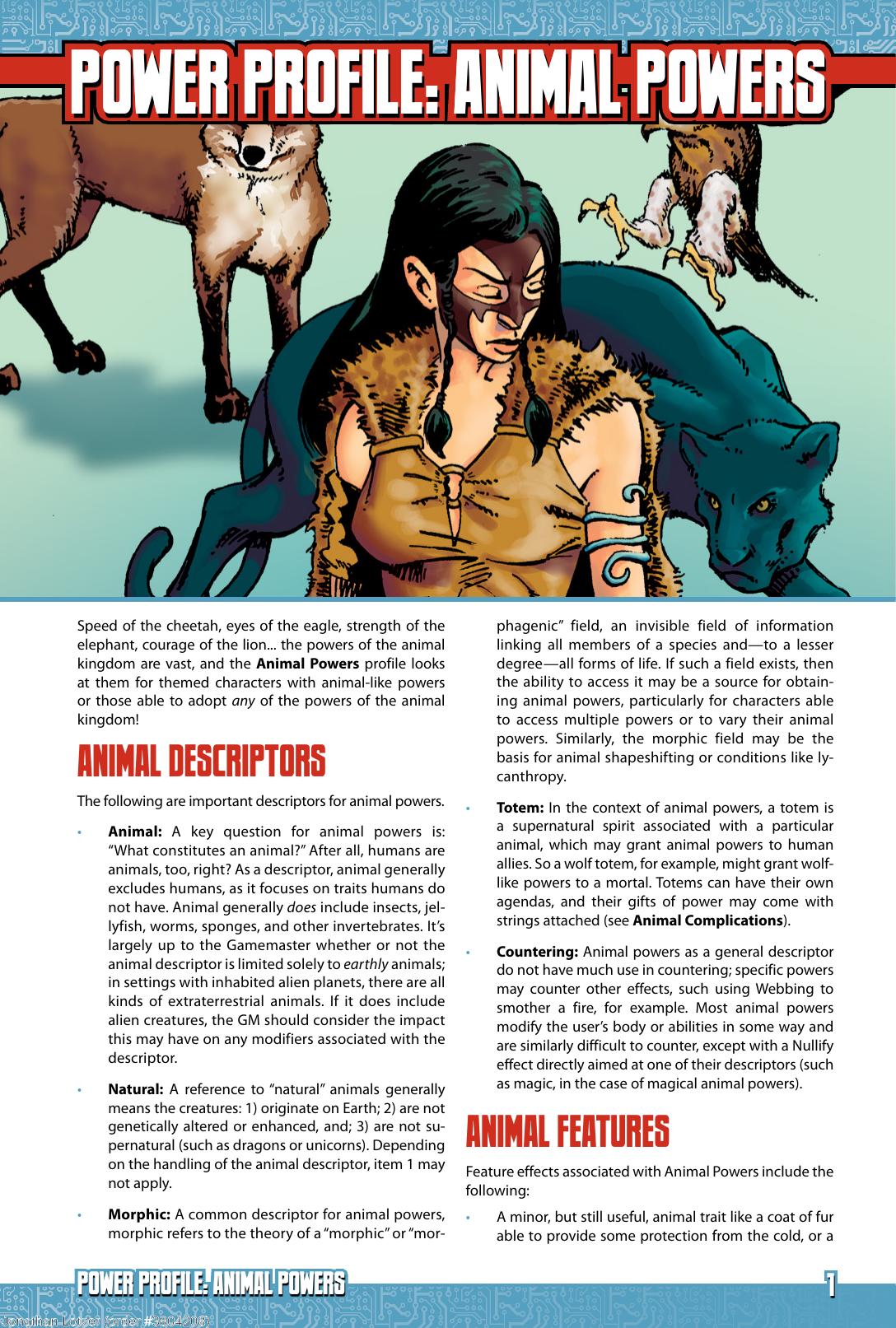 Power Profile: Animal Powers by Steve Kenson