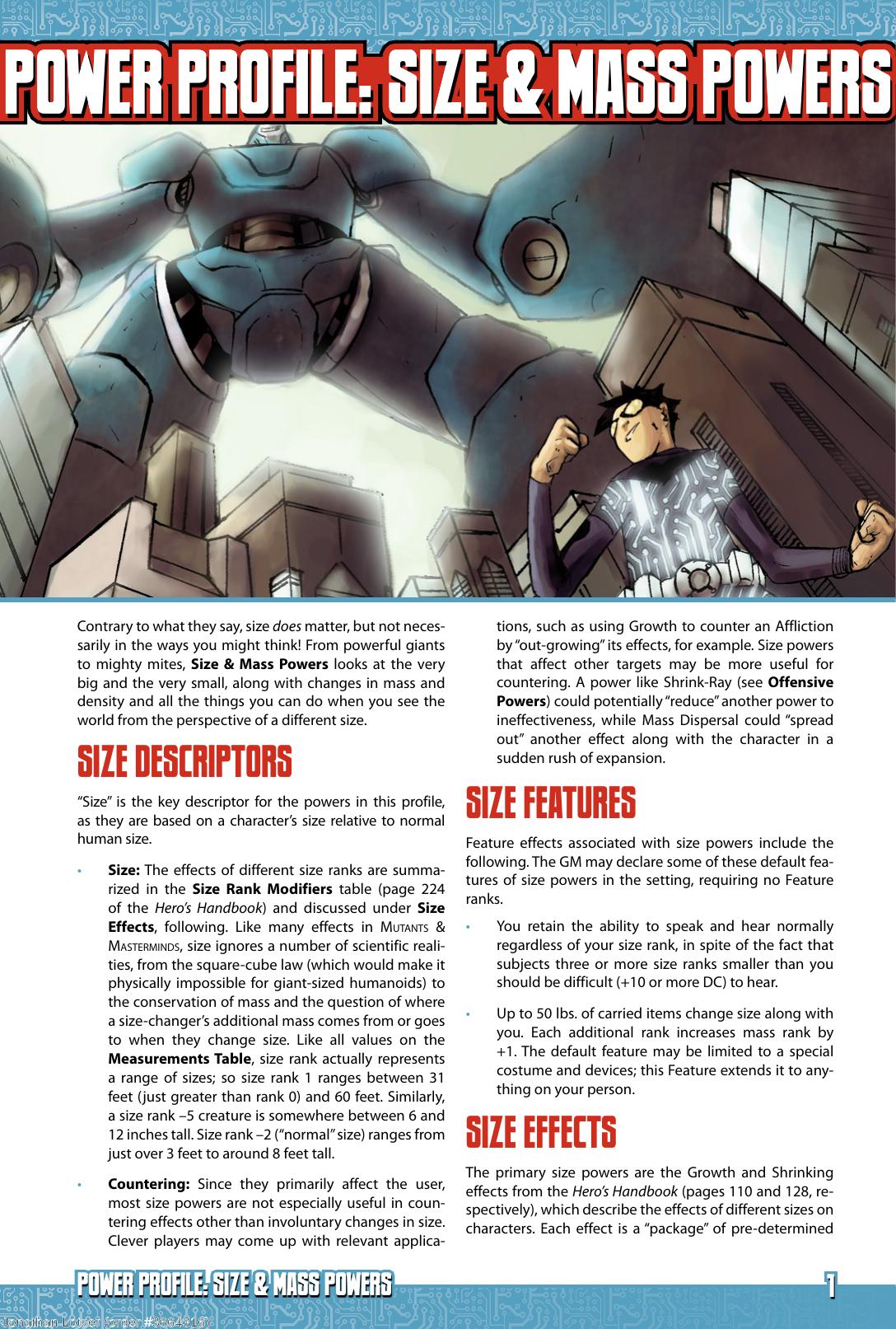 Power Profile: Size & Mass Powers by Steve Kenson