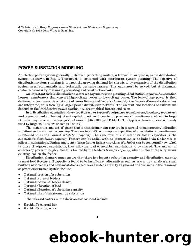 Power Substation Modeling". In: Wiley Encyclopedia of Electrical and Electronics Engineering by Unknown