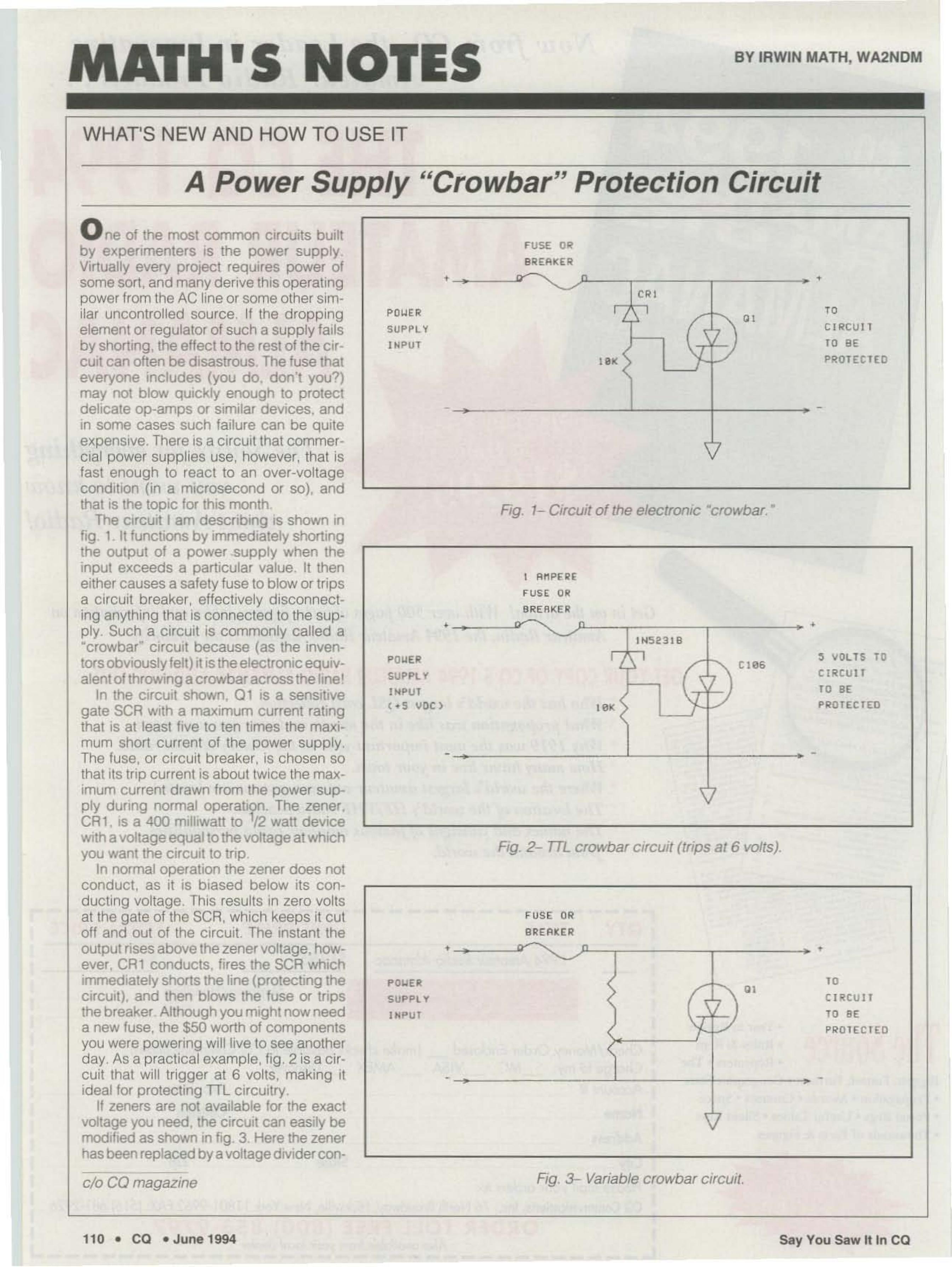 Power Supply Crowbar Protection Circuit by WA2NDM