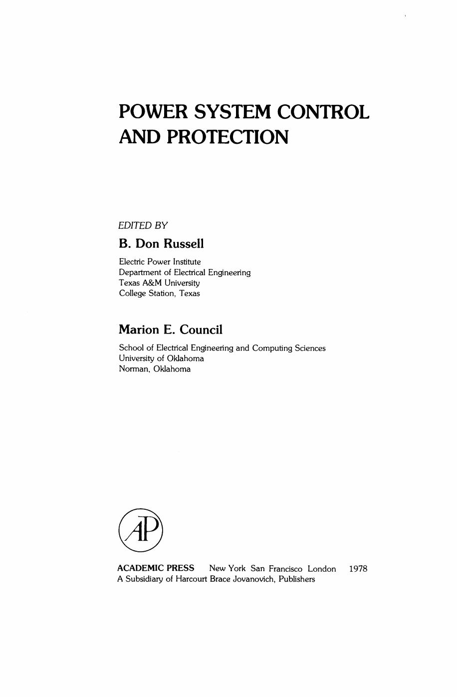 Power System Control and Protection by B. Don Russell (Eds.)