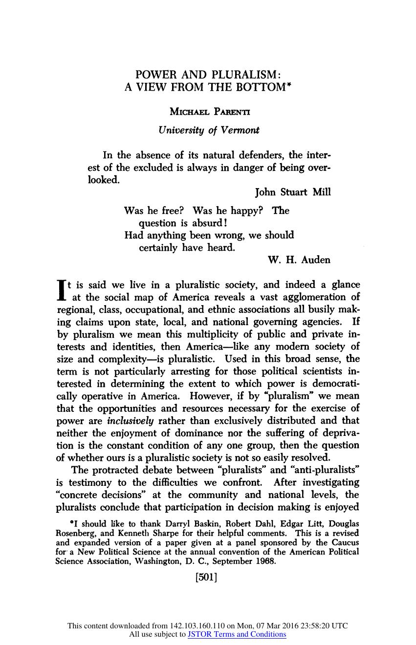 Power and Pluralism  A View from the Bottom by Unknown