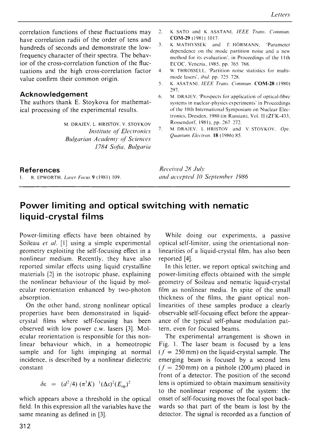 Power limiting and optical switching with nematic liquid-crystal films by Unknown