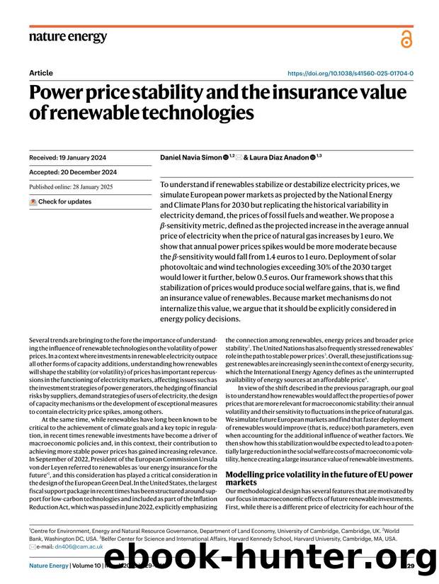Power price stability and the insurance value of renewable technologies by Daniel Navia Simon & Laura Diaz Anadon