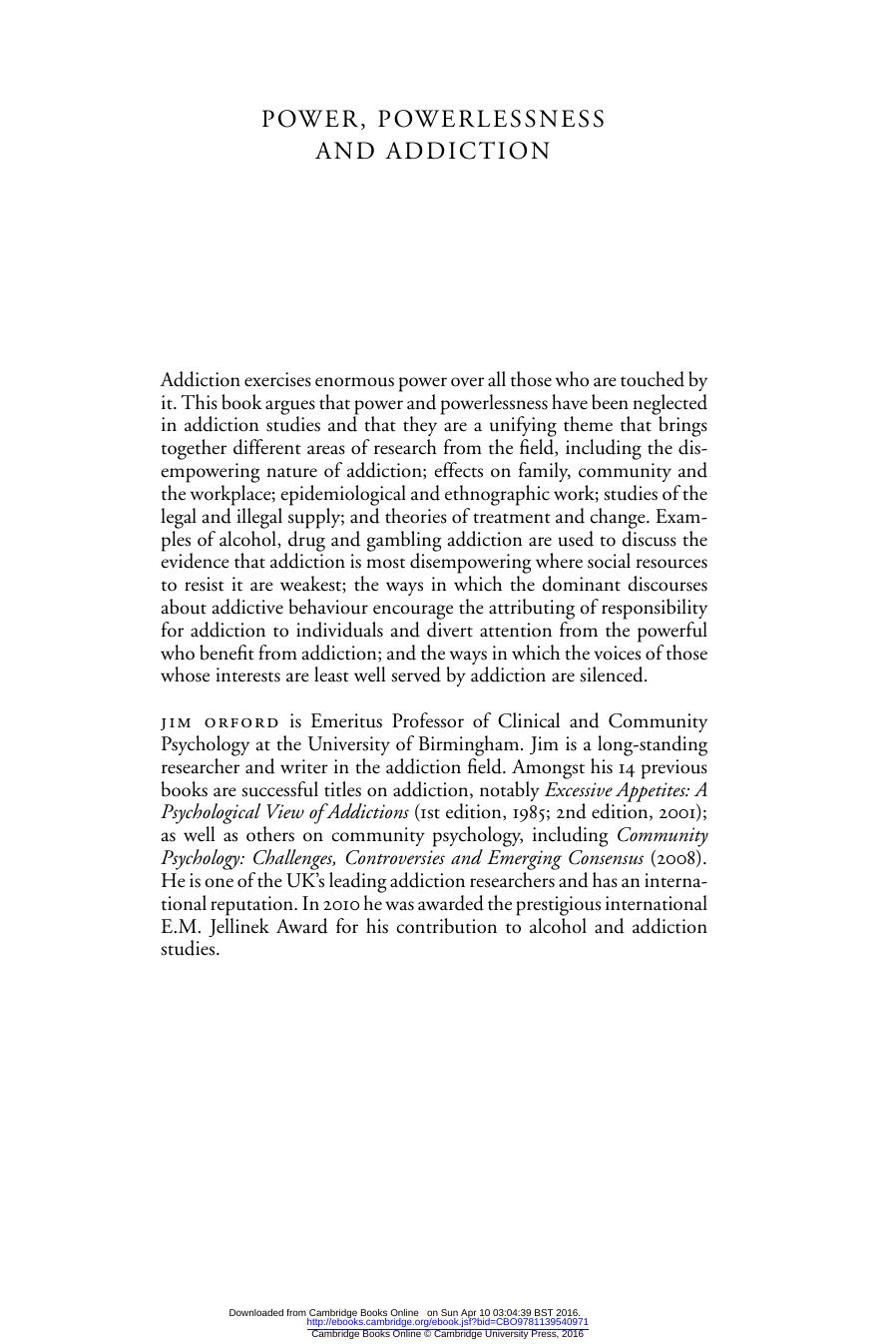 Power, Powerlessness and Addiction by Jim Orford