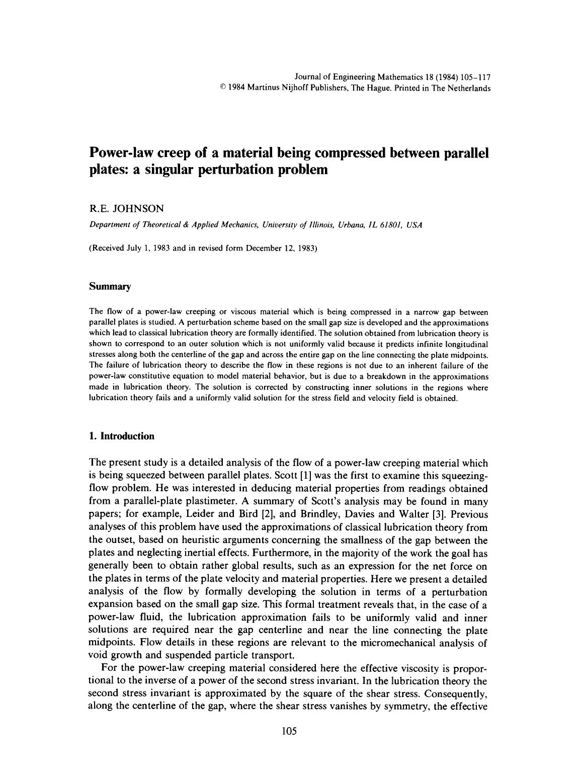 Power-law creep of a material being compressed between parallel plates: a singular perturbation problem by Unknown