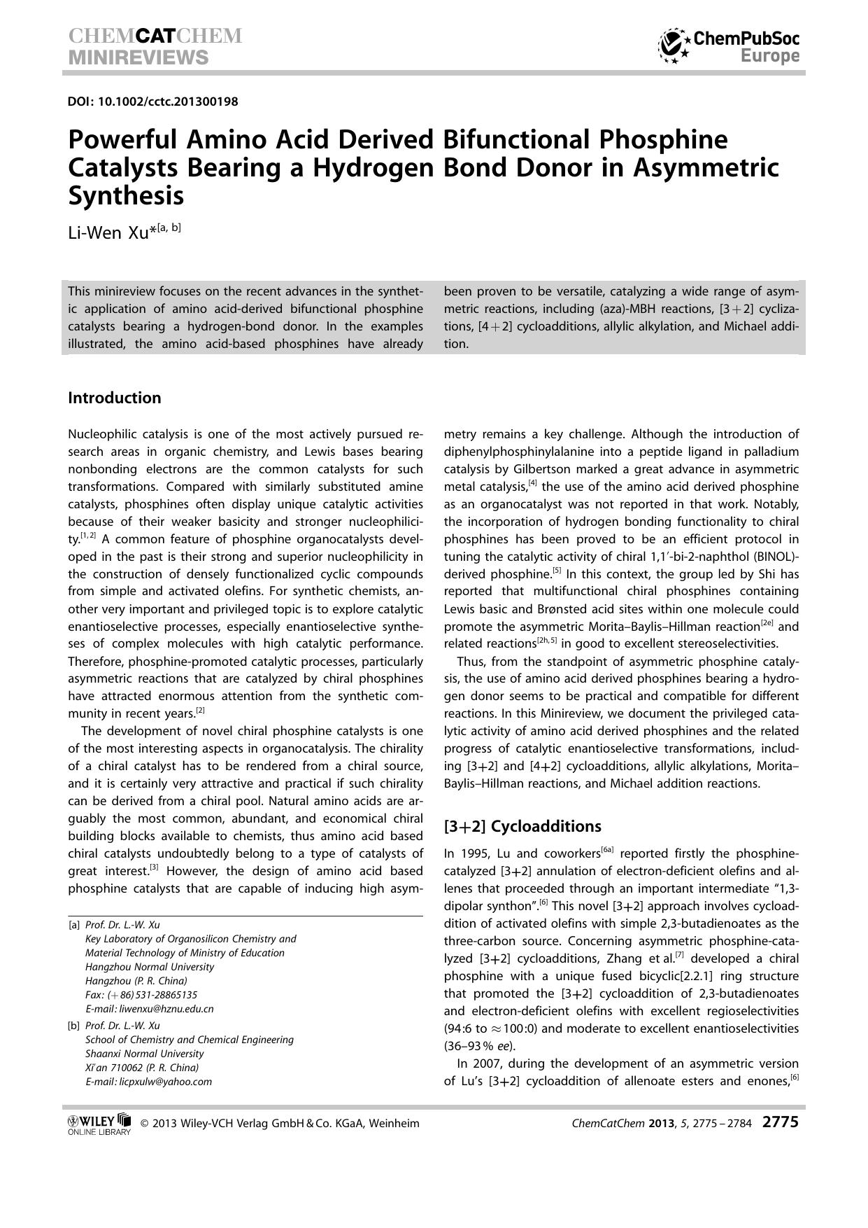 Powerful Amino Acid Derived Bifunctional Phosphine Catalysts Bearing a Hydrogen Bond Donor in Asymmetric Synthesis by Unknown