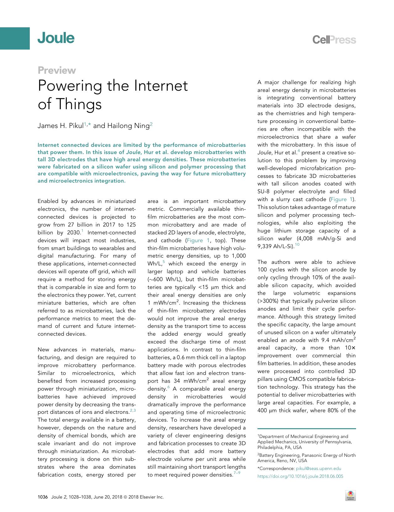 Powering the Internet of Things by James H. Pikul & Hailong Ning