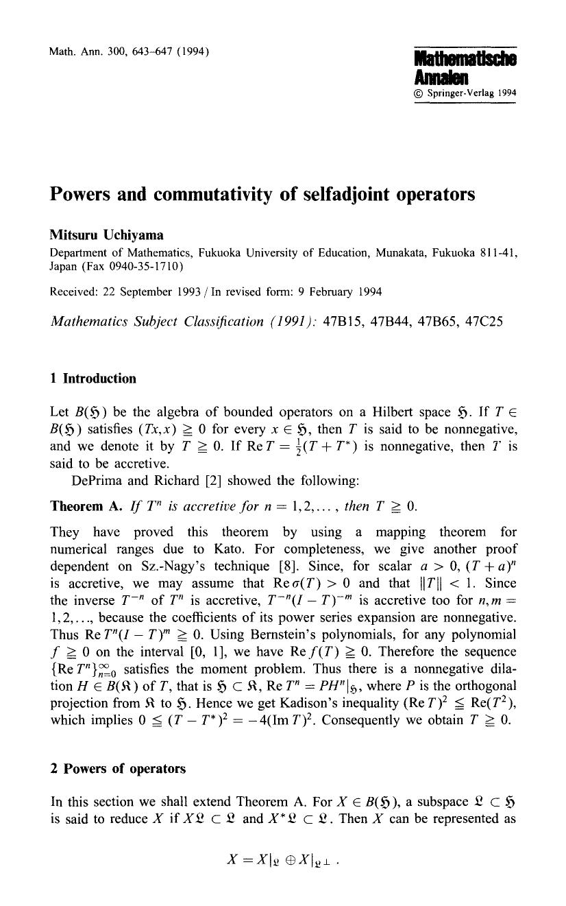Powers and commutativity of selfadjoint operators by Unknown