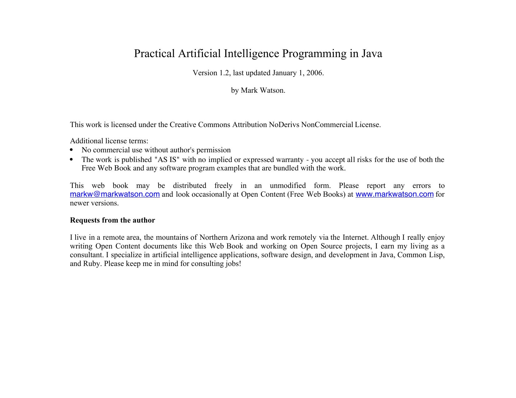 Practical Artificial Intelligence Programming in Java by Unknown