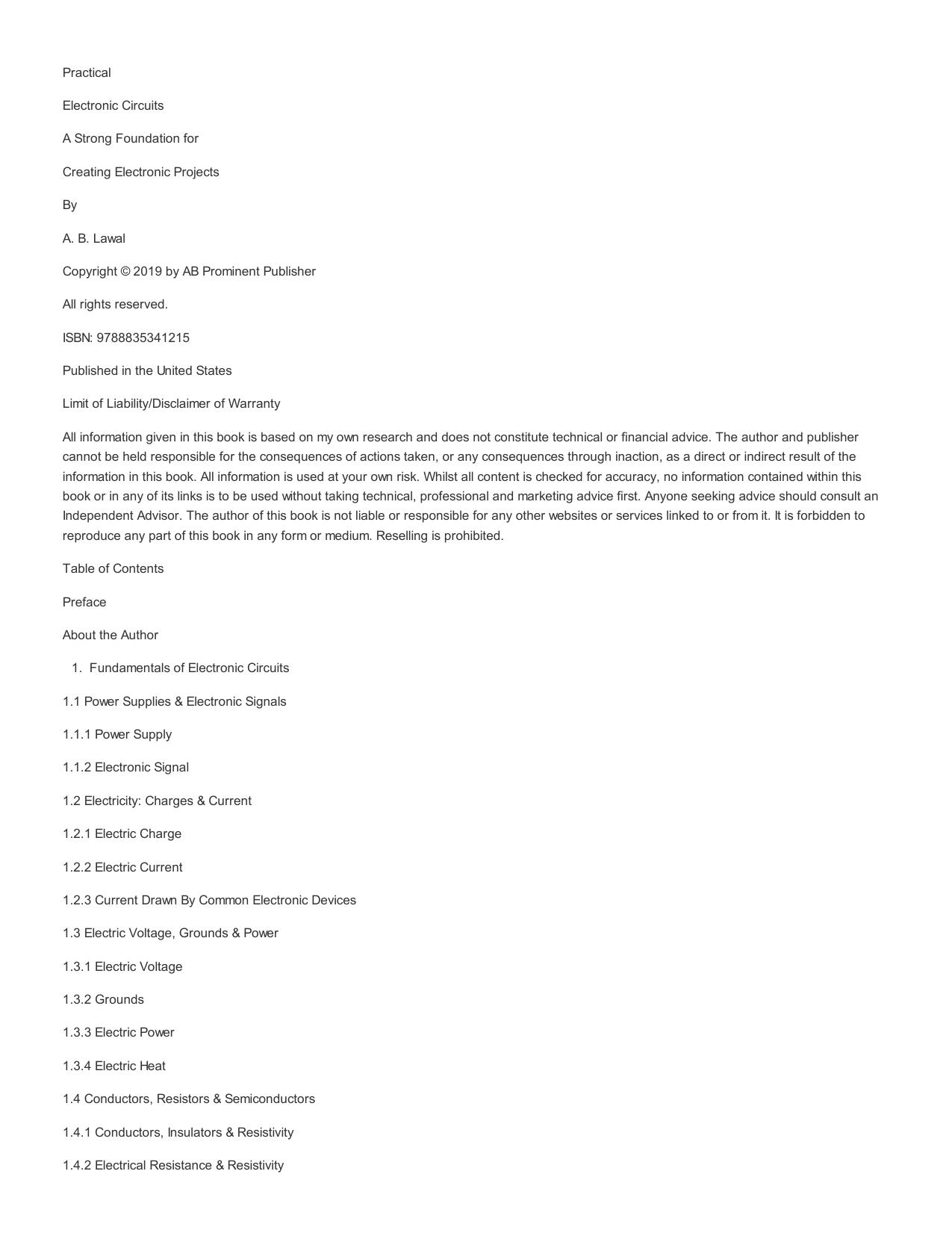 Practical Electronic Circuits: A Strong Foundation for Creating Electronic ProjectsPractical Electronic Circuits: A Strong Foundation for Creating Electronic Projects by A. B. Lawal